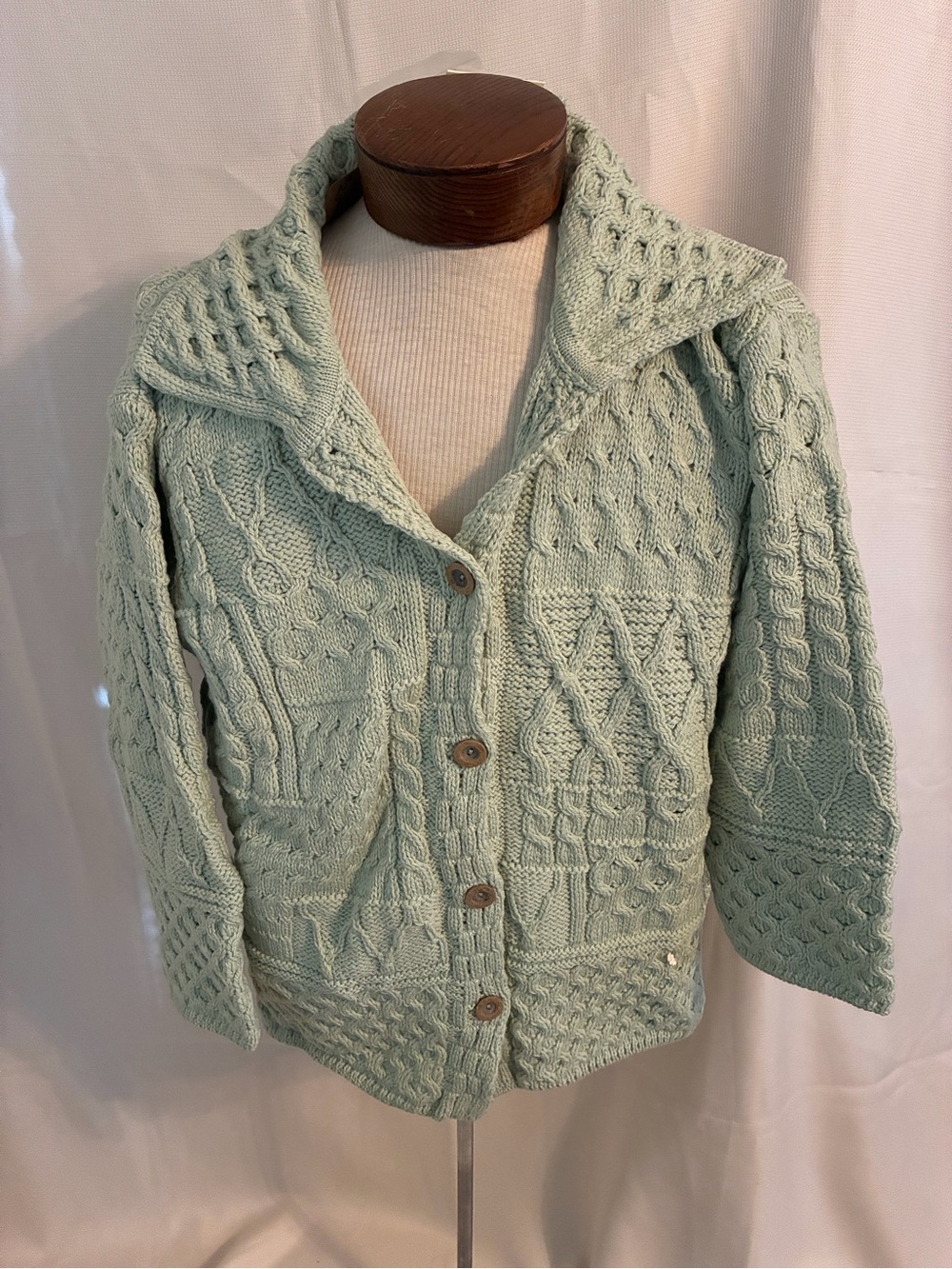 Irish Wool Made in Ireland Chunky Cable Shawl Collar Cardigan Sweater